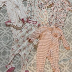 Disney Floral and Striped Kids Footies - Pink and Cream 6-9m